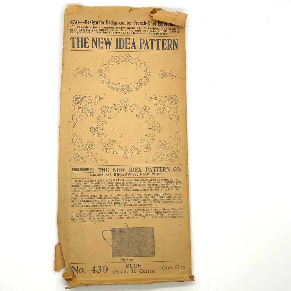 New Idea Antique 1920's Pattern #430 French Knot Embroidery Bedspread Design HTF